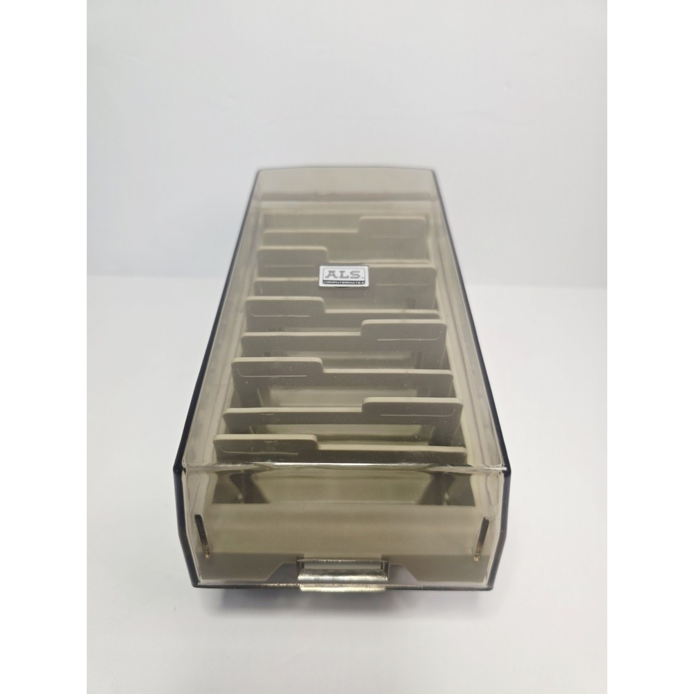 Vtg ALS 1987 Disk Bank 3.5" Disk Storage Box Case Holder w/8 Dividers